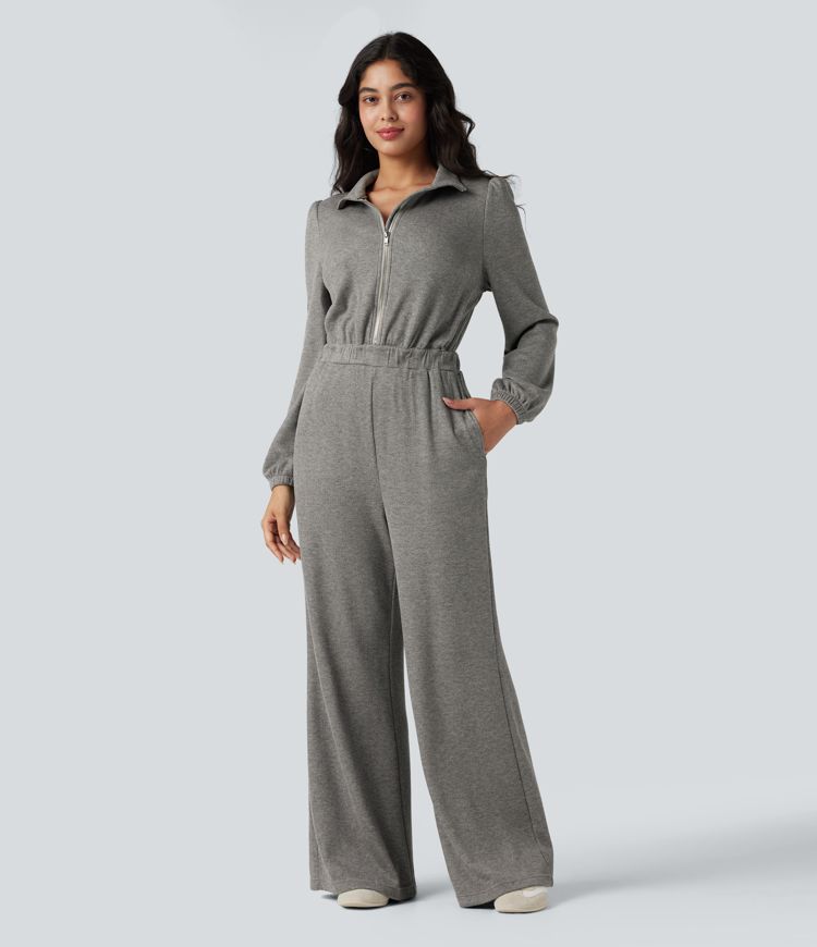 combinaison décontractée à manches longues jambes larges et demi-zip avec poches - Édition easy peezy