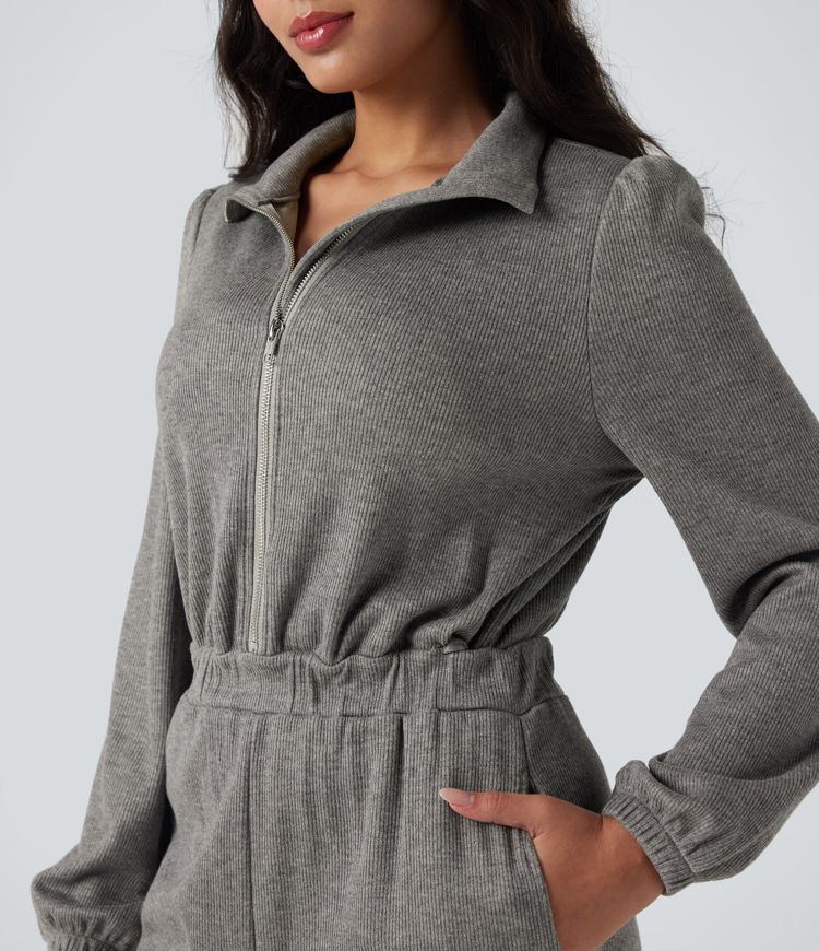 combinaison décontractée à manches longues jambes larges et demi-zip avec poches - Édition easy peezy