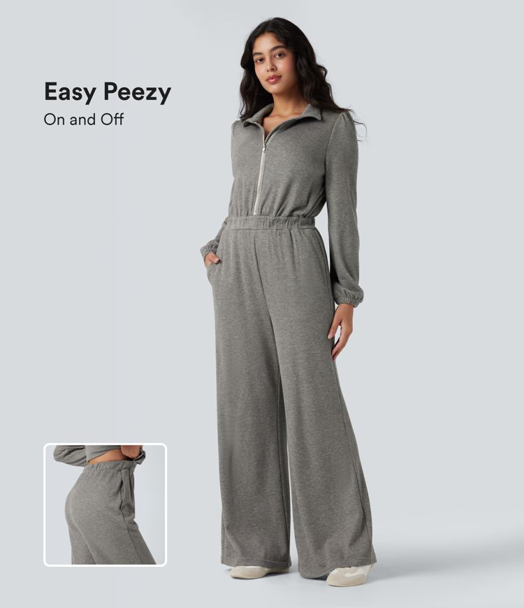 combinaison décontractée à manches longues jambes larges et demi-zip avec poches - Édition easy peezy