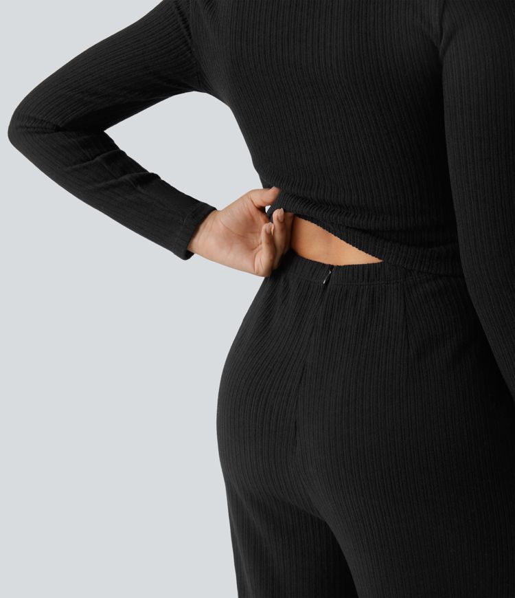 combinaison décontractée à manches longues et poches style henley côtelé - easy peezy