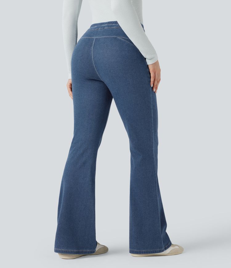 leggings évasés décontractés taille haute à cordon de serrage halara flex denim heat avec poches