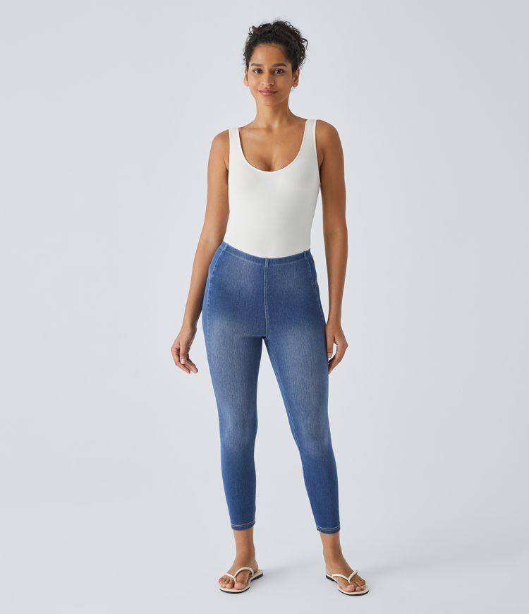 leggings décontractés en denim 78 à enfiler halara flex taille mi-haute avec poches