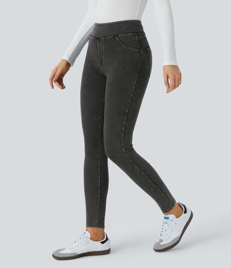 leggings décontractés taille haute à poches halara flex denim heat