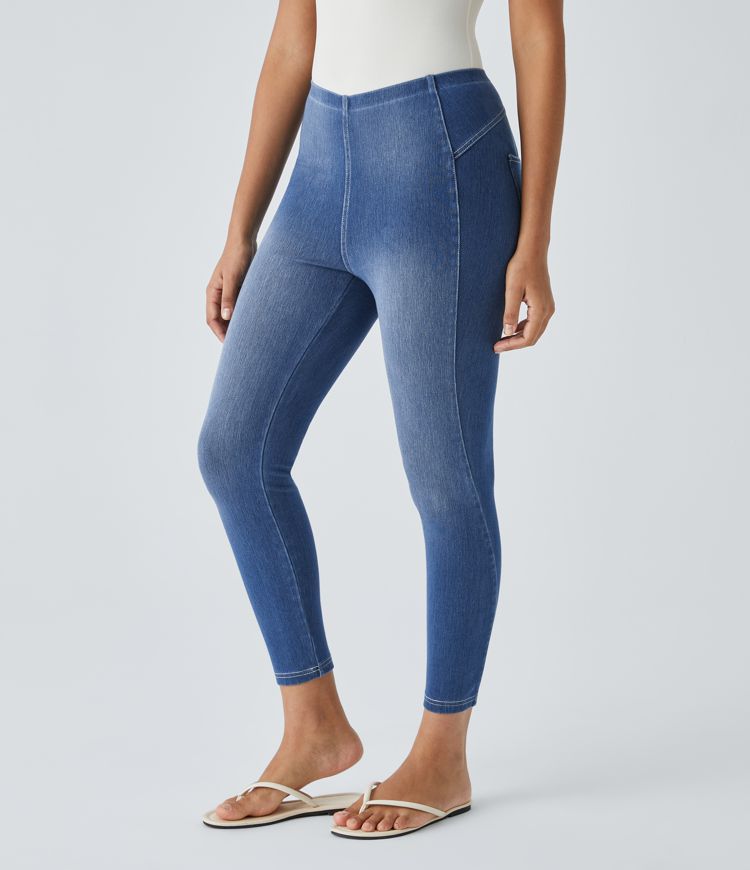 leggings décontractés en denim 78 à enfiler halara flex taille mi-haute avec poches