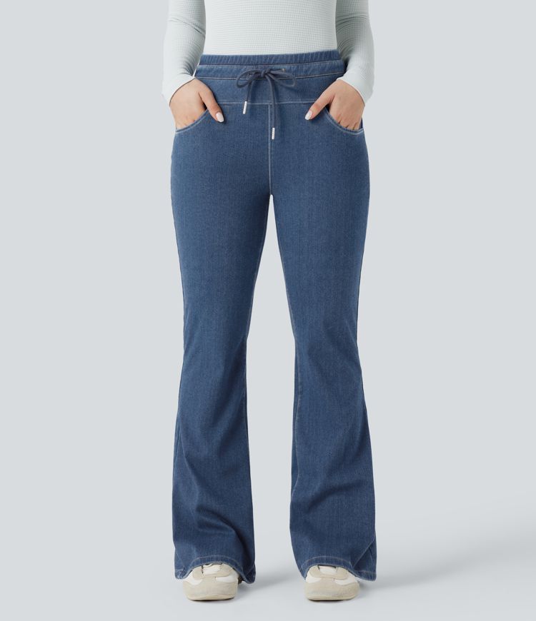 leggings évasés décontractés taille haute à cordon de serrage halara flex denim heat avec poches