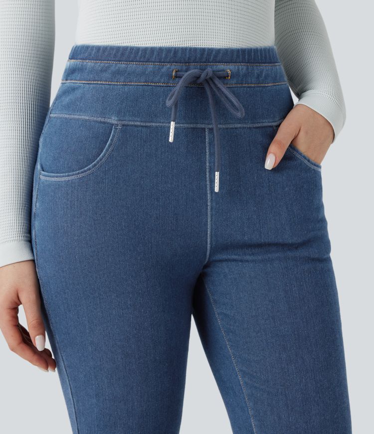 leggings évasés décontractés taille haute à cordon de serrage halara flex denim heat avec poches
