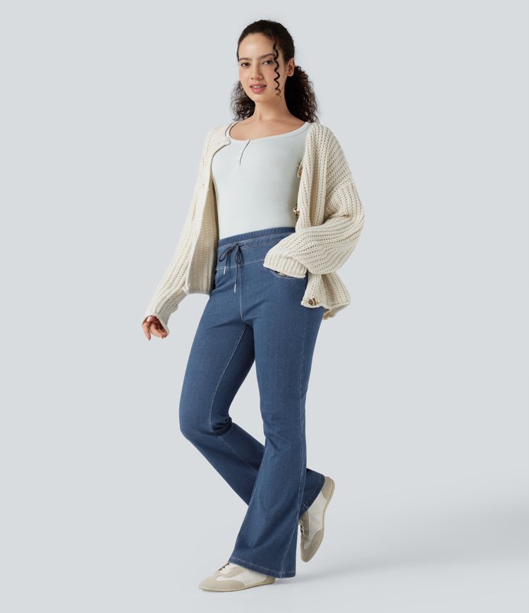 leggings évasés décontractés taille haute à cordon de serrage halara flex denim heat avec poches