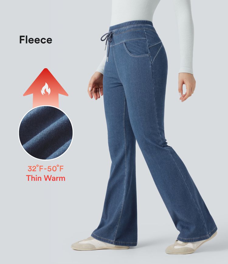 leggings évasés décontractés taille haute à cordon de serrage halara flex denim heat avec poches