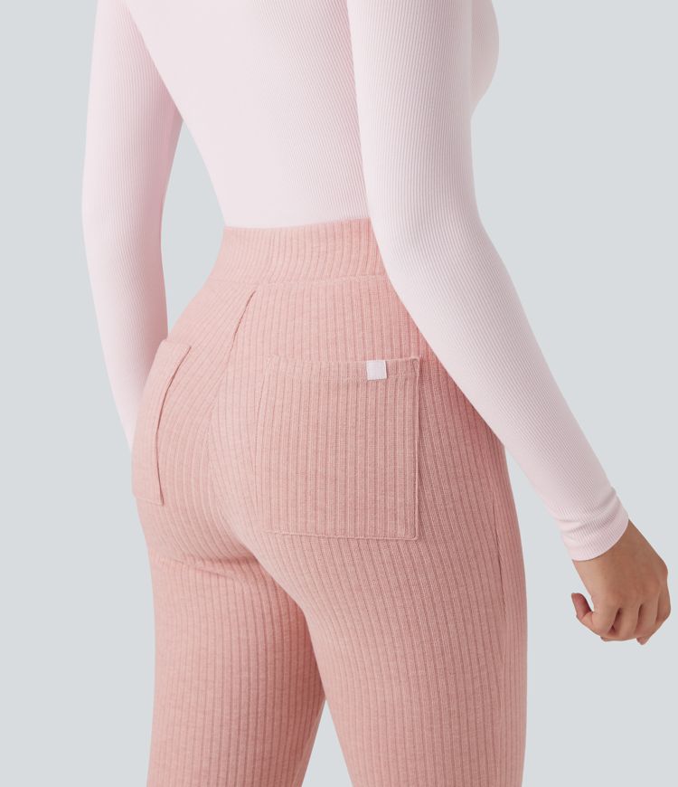 legging 78 taille haute en maille côtelée avec poches