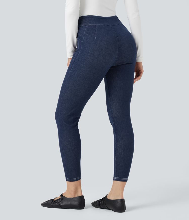 leggings décontractés en denim taille mi-haute halara flex 78 avec poches