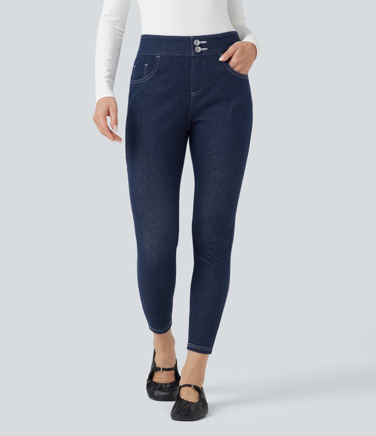 leggings décontractés en denim taille mi-haute halara flex 78 avec poches