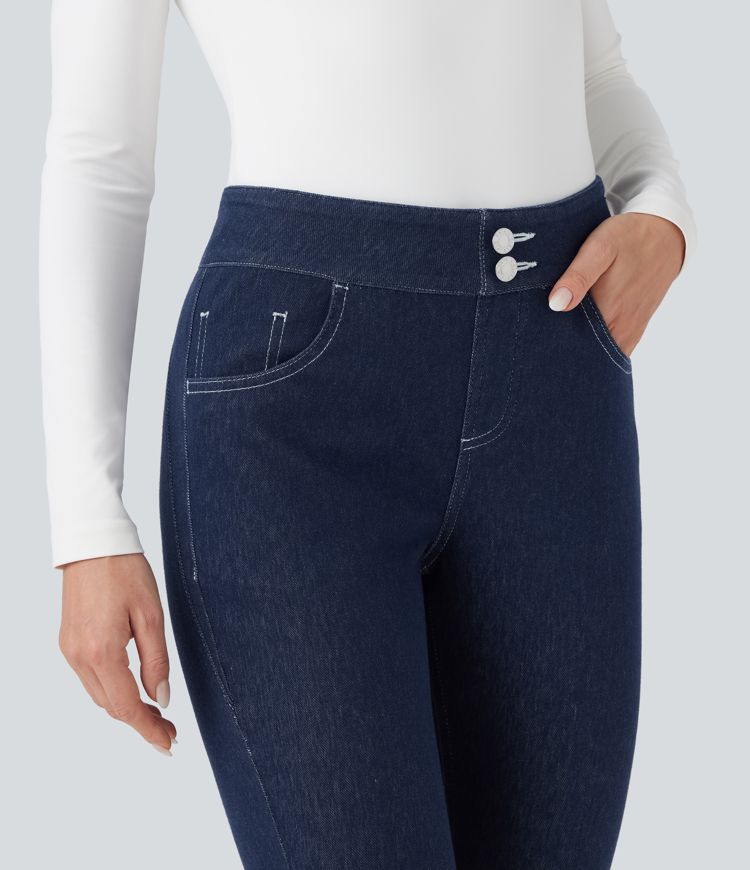 leggings décontractés en denim taille mi-haute halara flex 78 avec poches