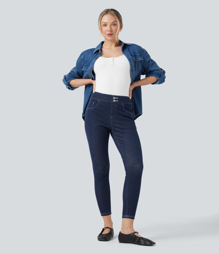 leggings décontractés en denim taille mi-haute halara flex 78 avec poches