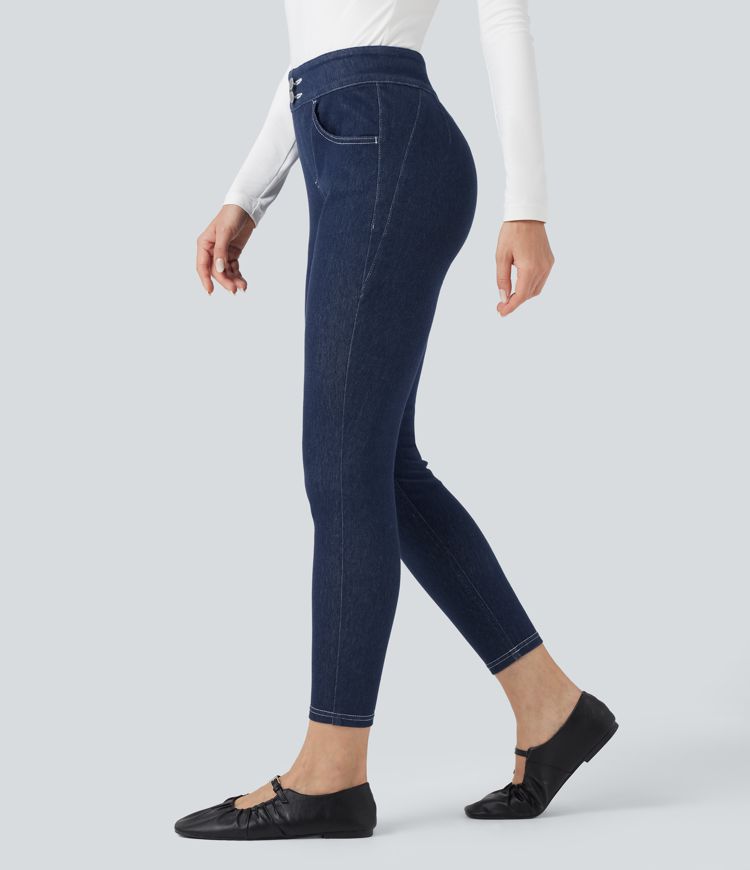 leggings décontractés en denim taille mi-haute halara flex 78 avec poches