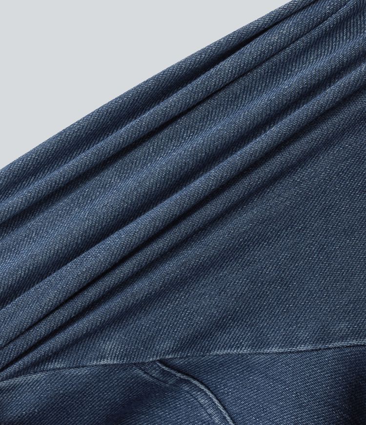 robe courte décontractée en jean à col carré et manches courtes zippée halara flex
