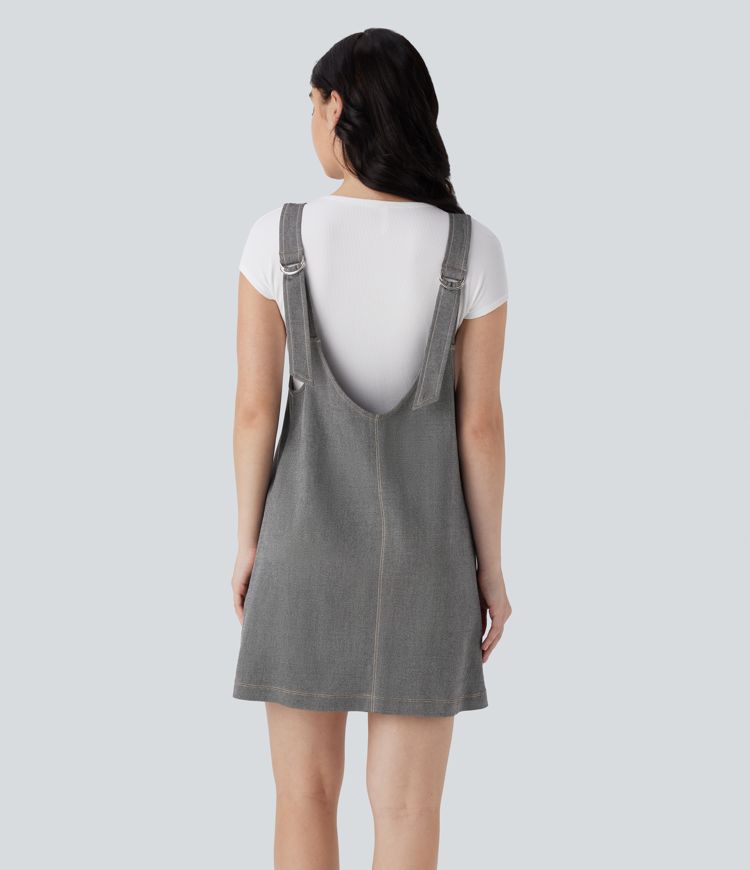 robe mini décontractée en jean à col en v avec poches