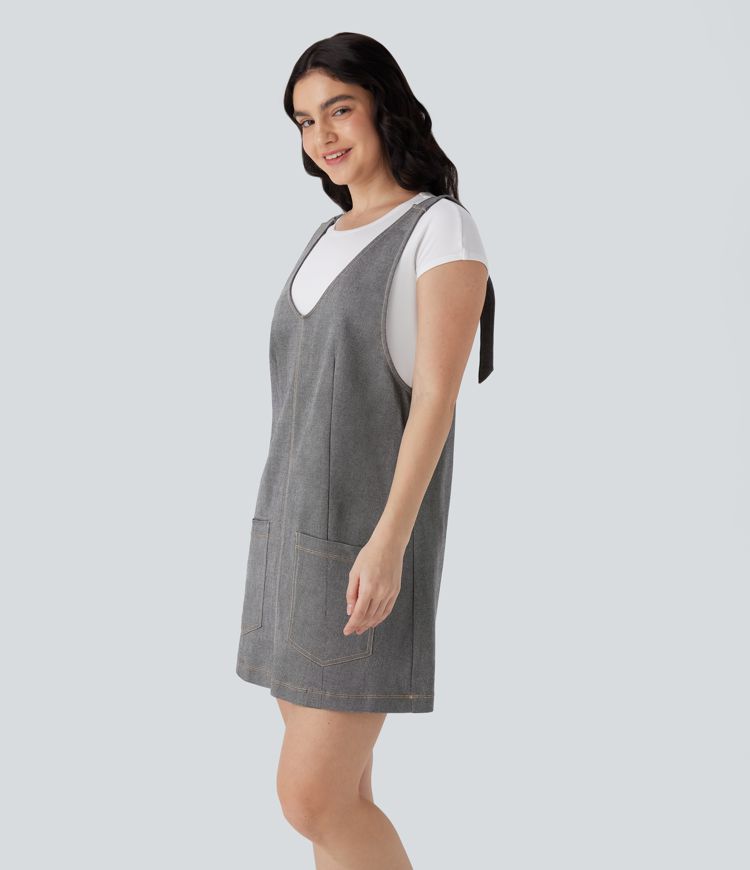 robe mini décontractée en jean à col en v avec poches