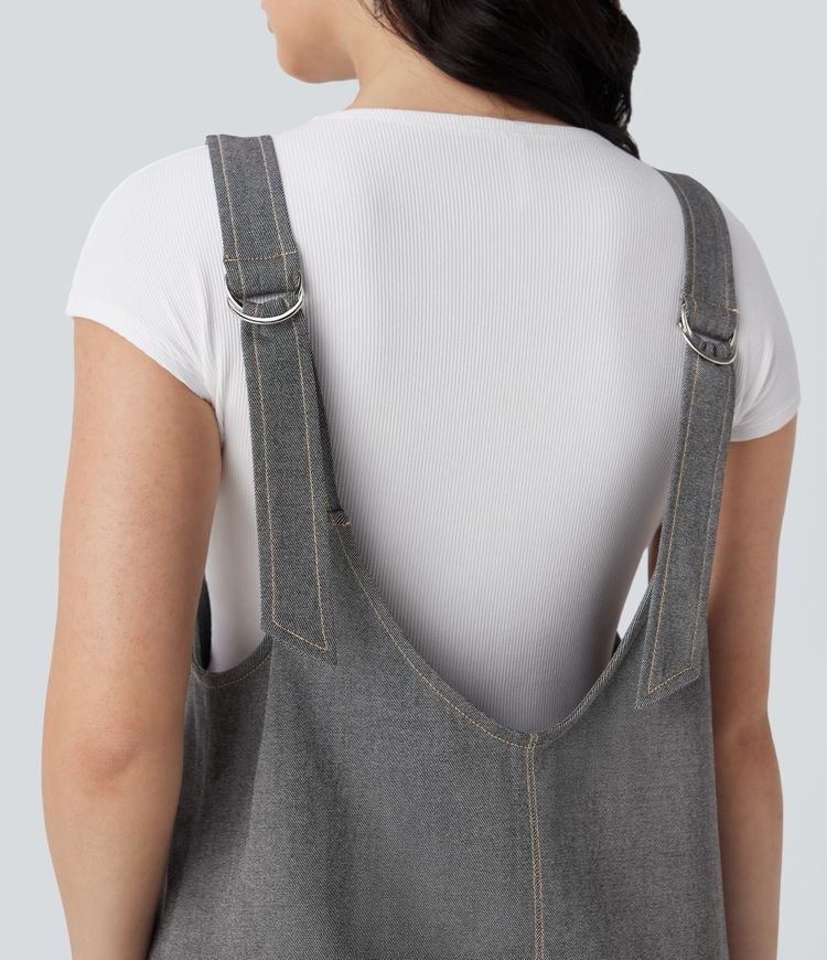 robe mini décontractée en jean à col en v avec poches