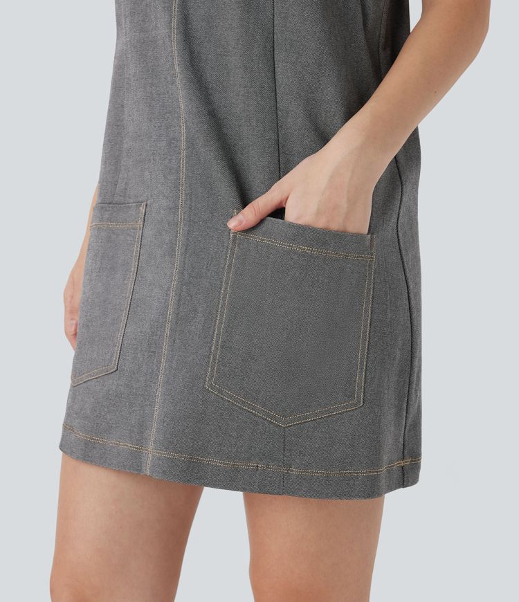 robe mini décontractée en jean à col en v avec poches