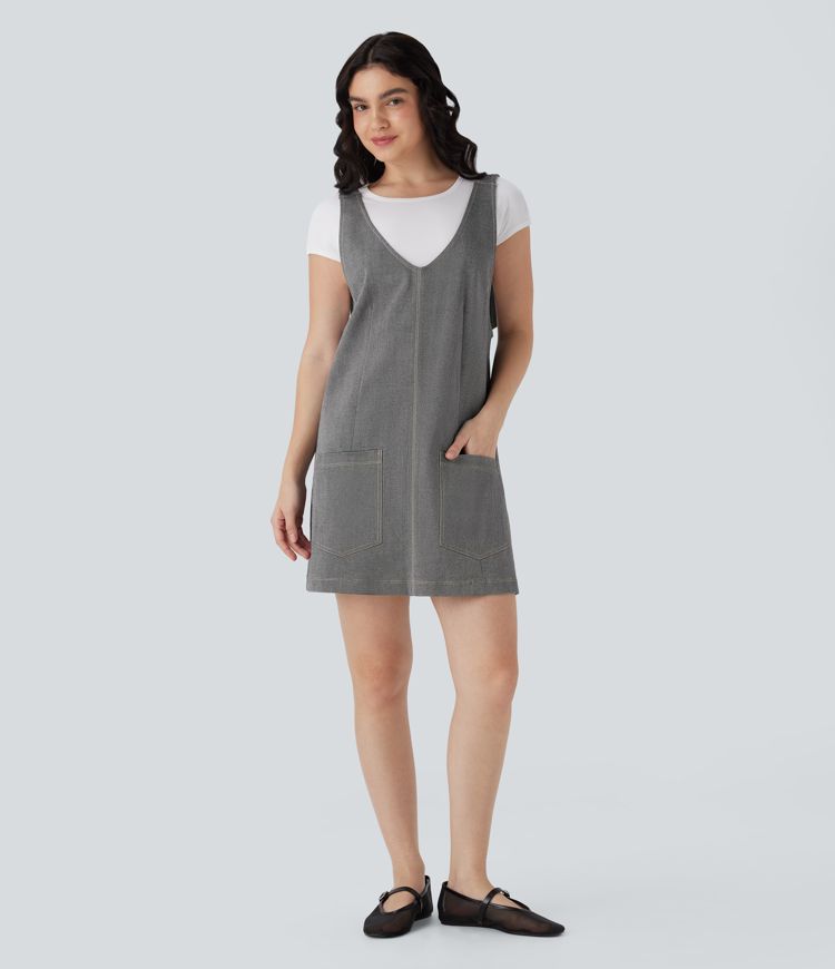 robe mini décontractée en jean à col en v avec poches