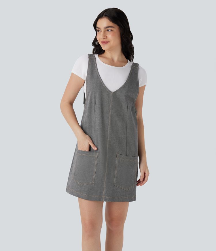 robe mini décontractée en jean à col en v avec poches
