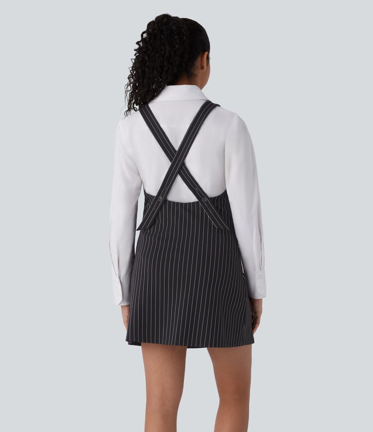 robe de travail courte à rayures et col en v douce au toucher
