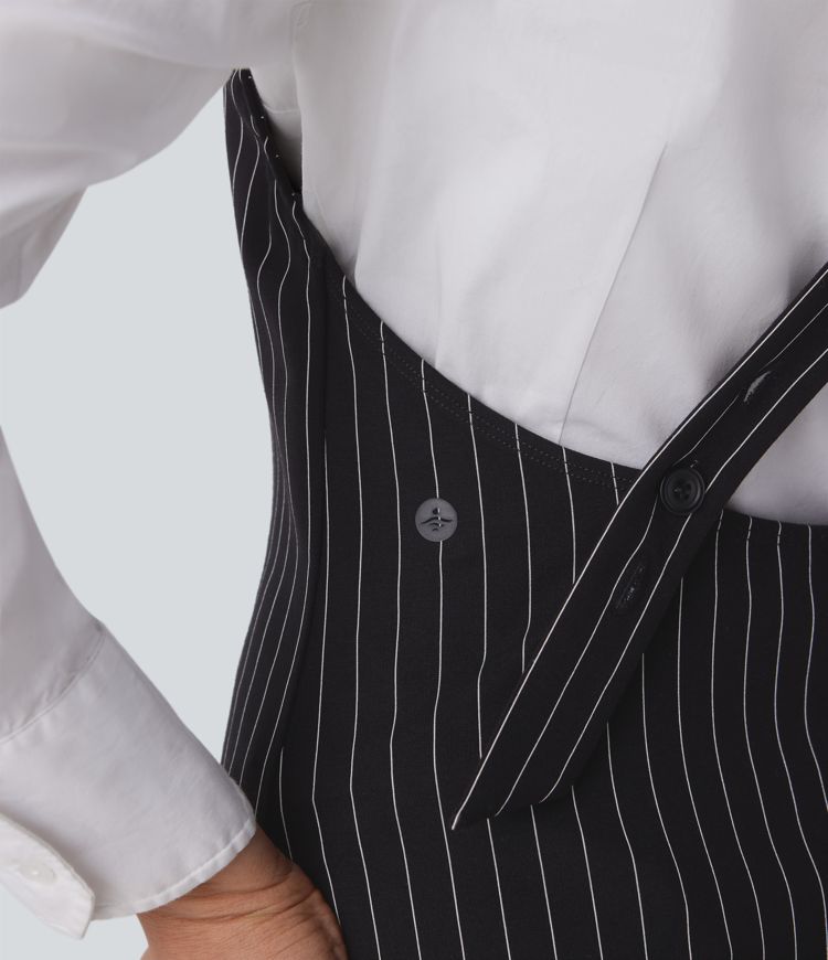 robe de travail courte à rayures et col en v douce au toucher