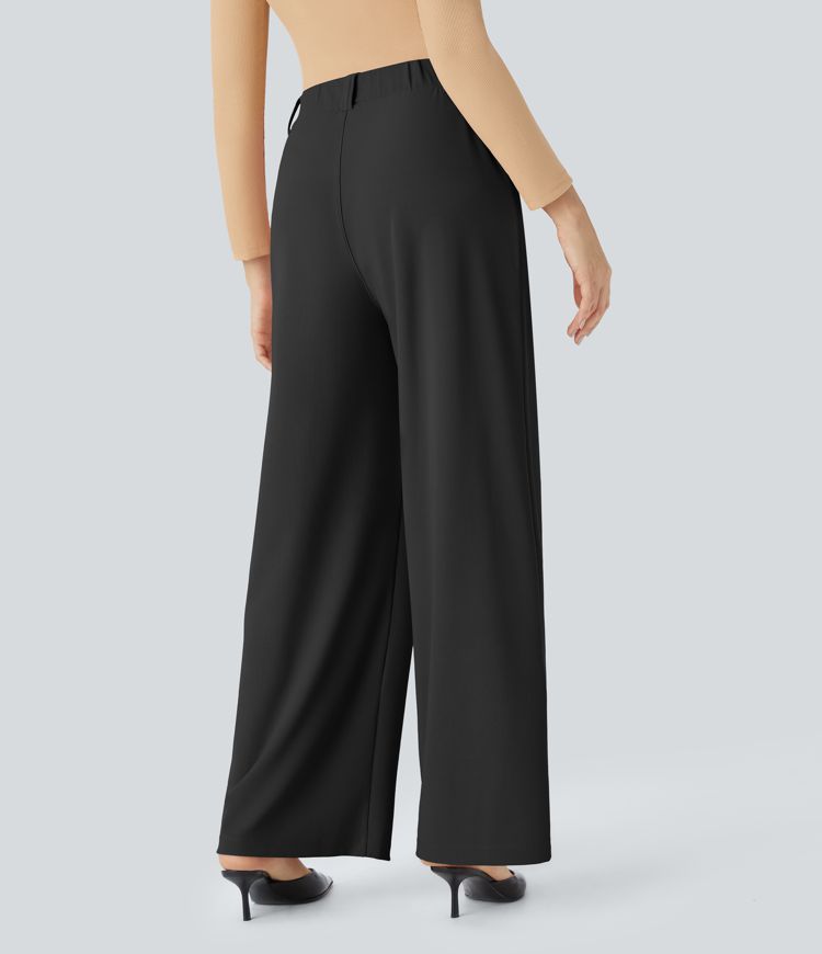 pantalon de travail halara flex à taille haute poches et jambes larges en micro-gaufré