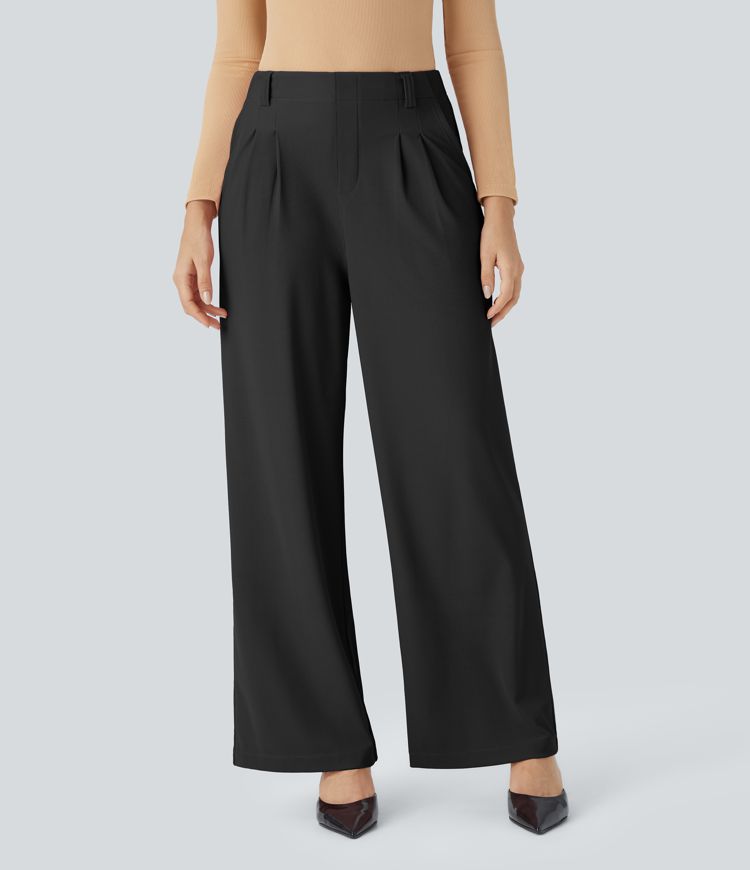 pantalon de travail halara flex à taille haute poches et jambes larges en micro-gaufré