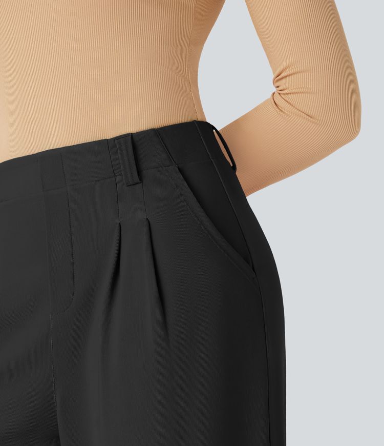 pantalon de travail halara flex à taille haute poches et jambes larges en micro-gaufré