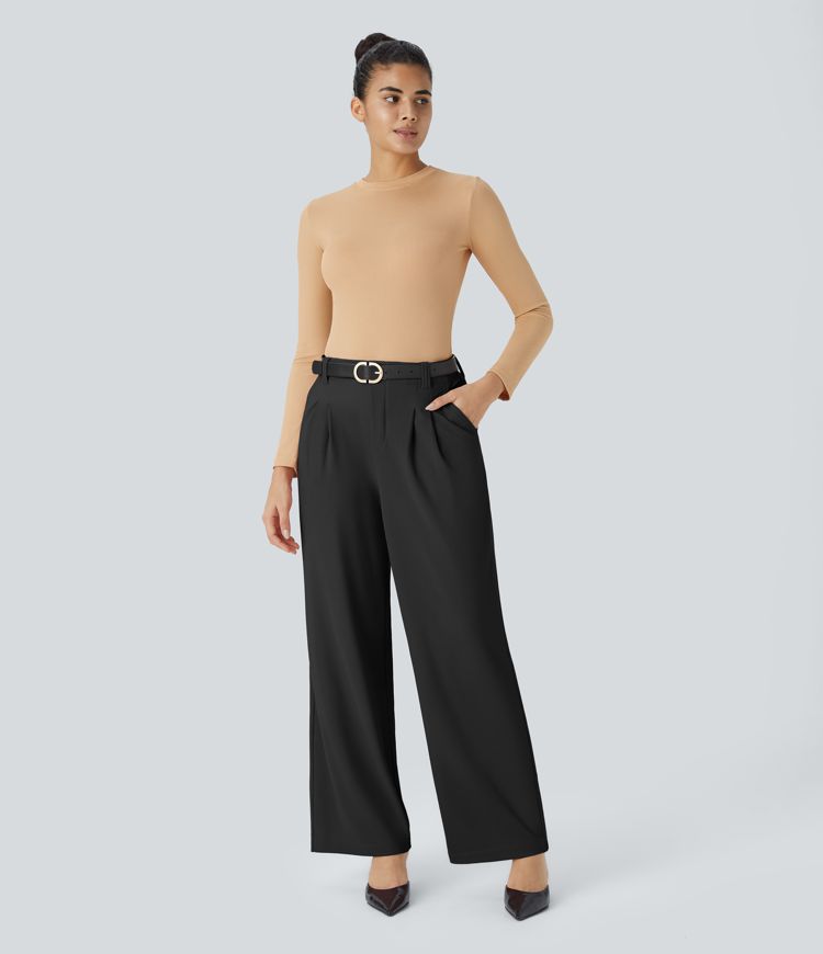 pantalon de travail halara flex à taille haute poches et jambes larges en micro-gaufré