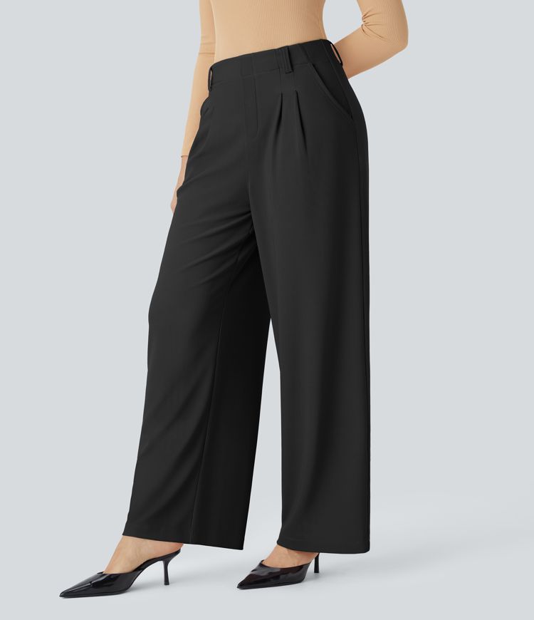 pantalon de travail halara flex à taille haute poches et jambes larges en micro-gaufré