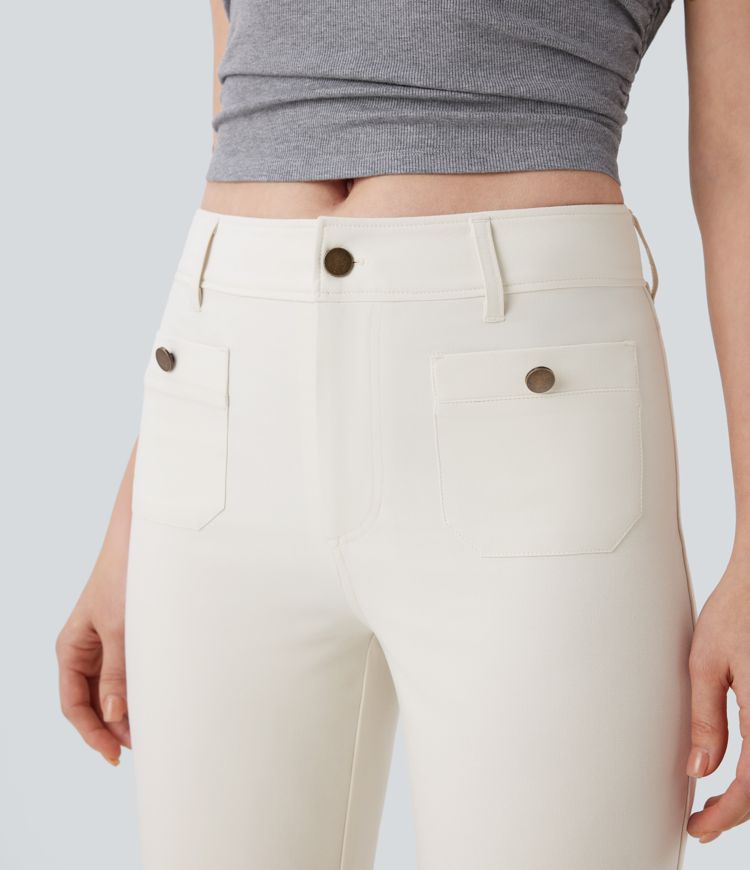 pantalon décontracté à poches taille mi-haute