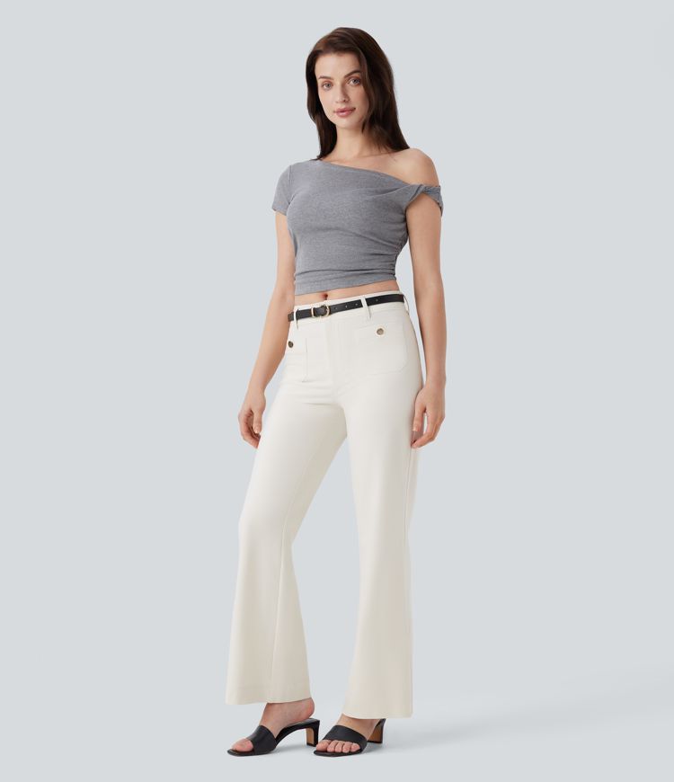 pantalon décontracté à poches taille mi-haute