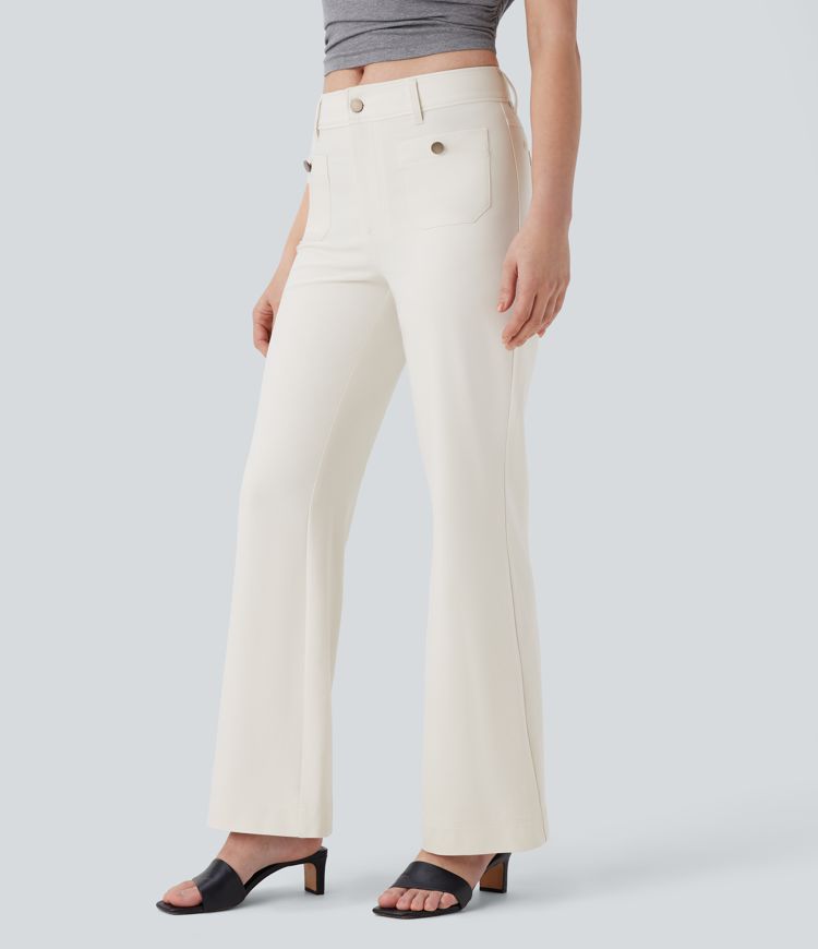 pantalon décontracté à poches taille mi-haute