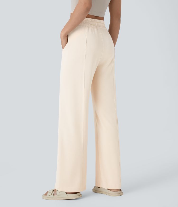 pantalon décontracté taille haute à poches et jambes droites