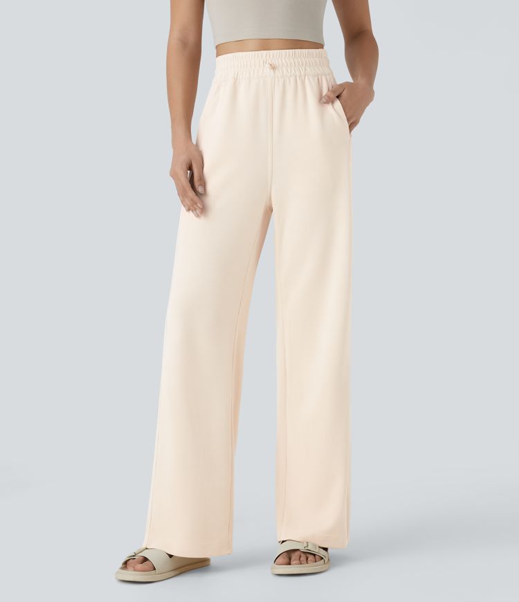 pantalon décontracté taille haute à poches et jambes droites