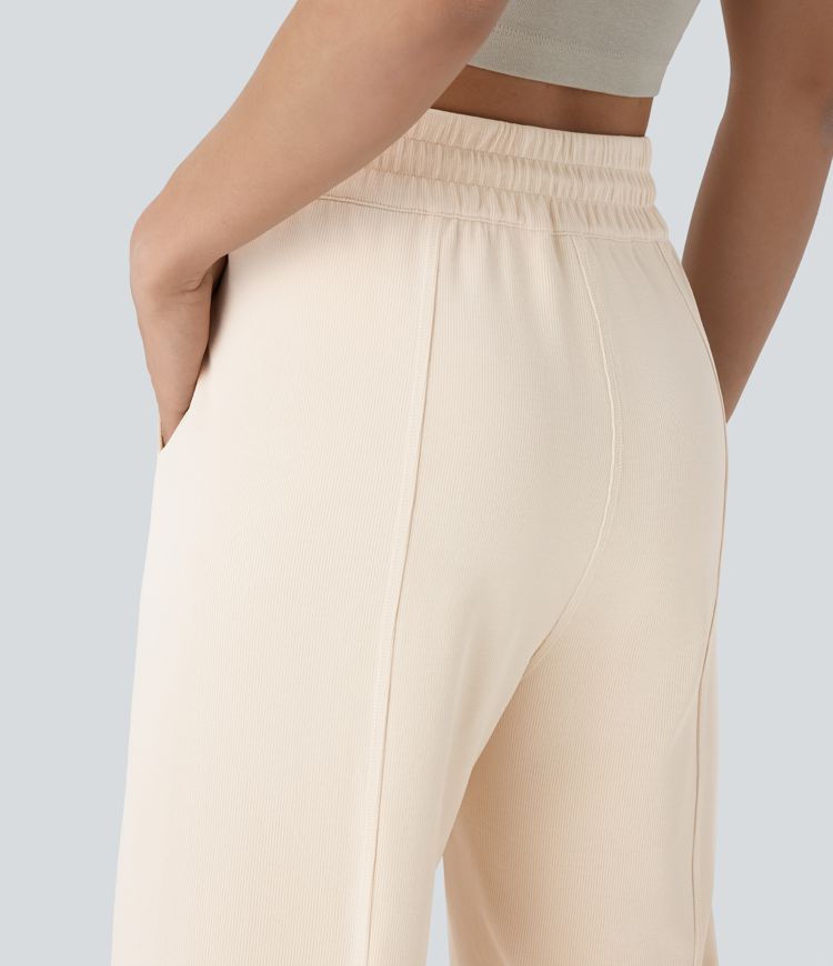 pantalon décontracté taille haute à poches et jambes droites