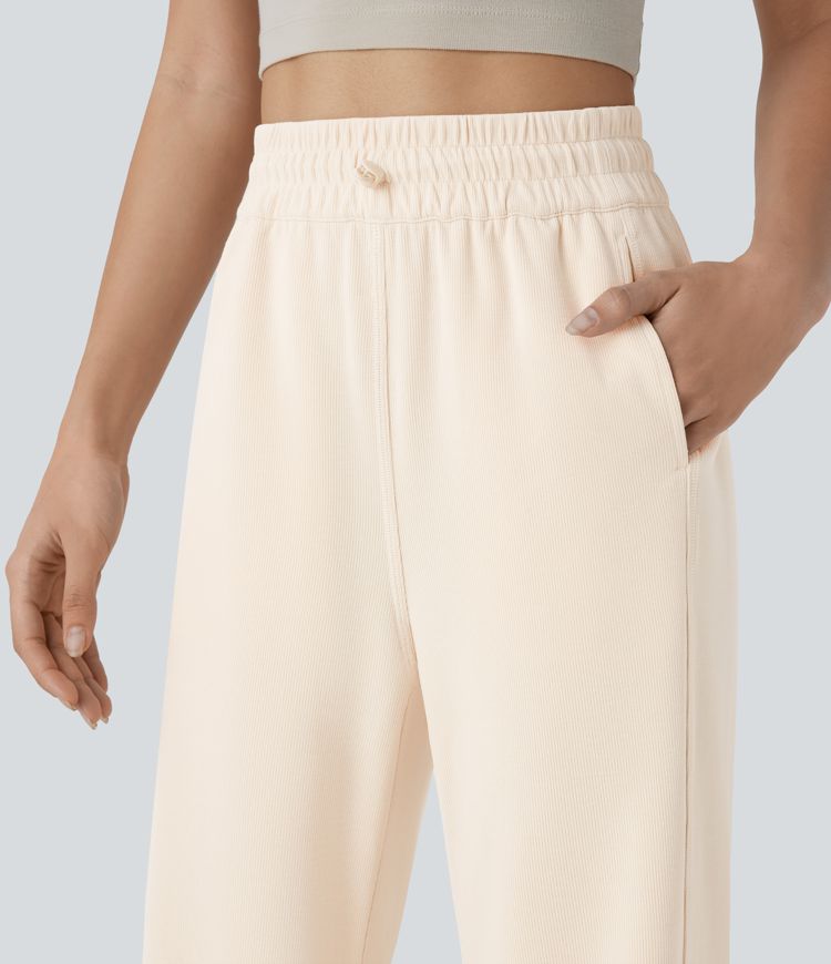 pantalon décontracté taille haute à poches et jambes droites