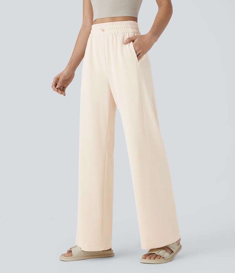 pantalon décontracté taille haute à poches et jambes droites