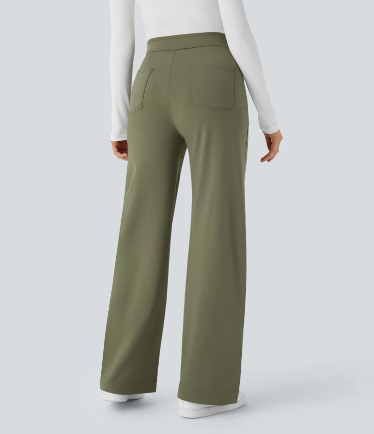 pantalon décontracté softlyzero en peluche thermique taille haute poches coupe droite.
