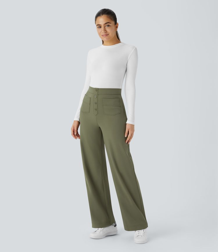 pantalon décontracté softlyzero en peluche thermique taille haute poches coupe droite.
