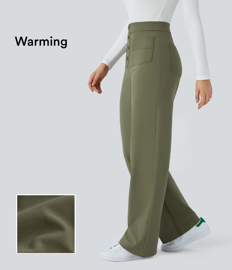 pantalon décontracté softlyzero en peluche thermique taille haute poches coupe droite.