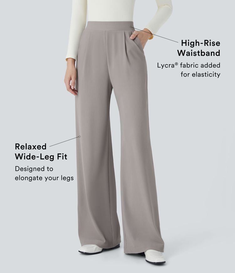 pantalon de travail halara flex taille haute sculptant la silhouette avec poches et jambes larges en micro-gaufrette gaufrée.
