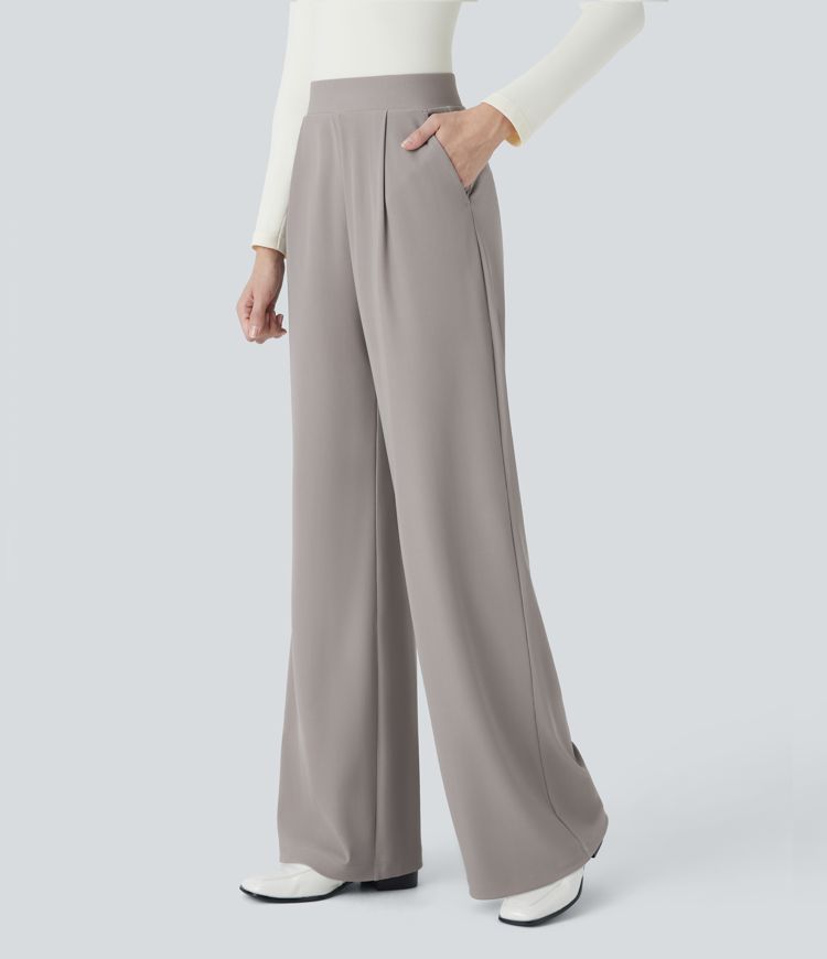 pantalon de travail halara flex taille haute sculptant la silhouette avec poches et jambes larges en micro-gaufrette gaufrée.