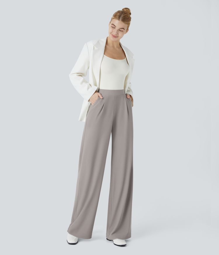 pantalon de travail halara flex taille haute sculptant la silhouette avec poches et jambes larges en micro-gaufrette gaufrée.