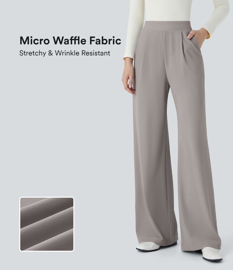 pantalon de travail halara flex taille haute sculptant la silhouette avec poches et jambes larges en micro-gaufrette gaufrée.