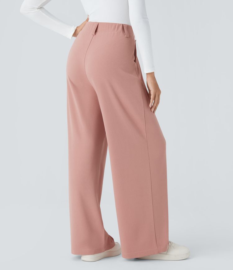 pantalon de travail halara flex à taille haute poches et jambes larges en tissu gaufré