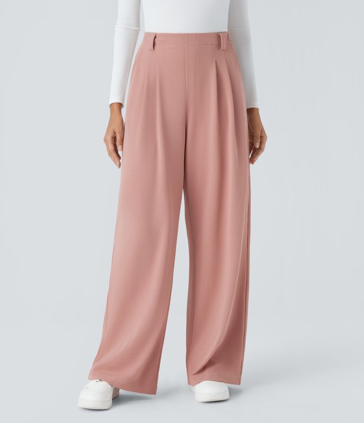 pantalon de travail halara flex à taille haute poches et jambes larges en tissu gaufré