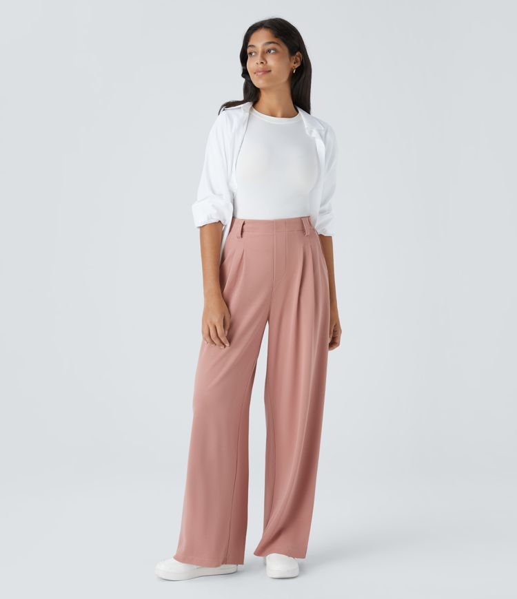 pantalon de travail halara flex à taille haute poches et jambes larges en tissu gaufré